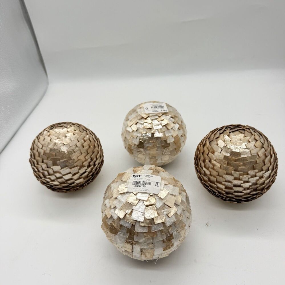 4 Pier 1 Imports Gold Beige Capiz Shell Decorative Orb Balls